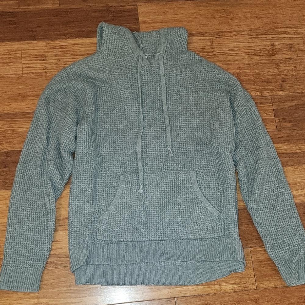 Aerie Sage Green Waffle-Knit Pullover Hoodie
